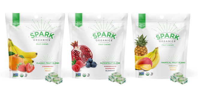 organic fruit snacks made from real organic fruit, such as strawberry, banana, peach, pomegranate, raspberry, blueberry, pineapple, banana, mango